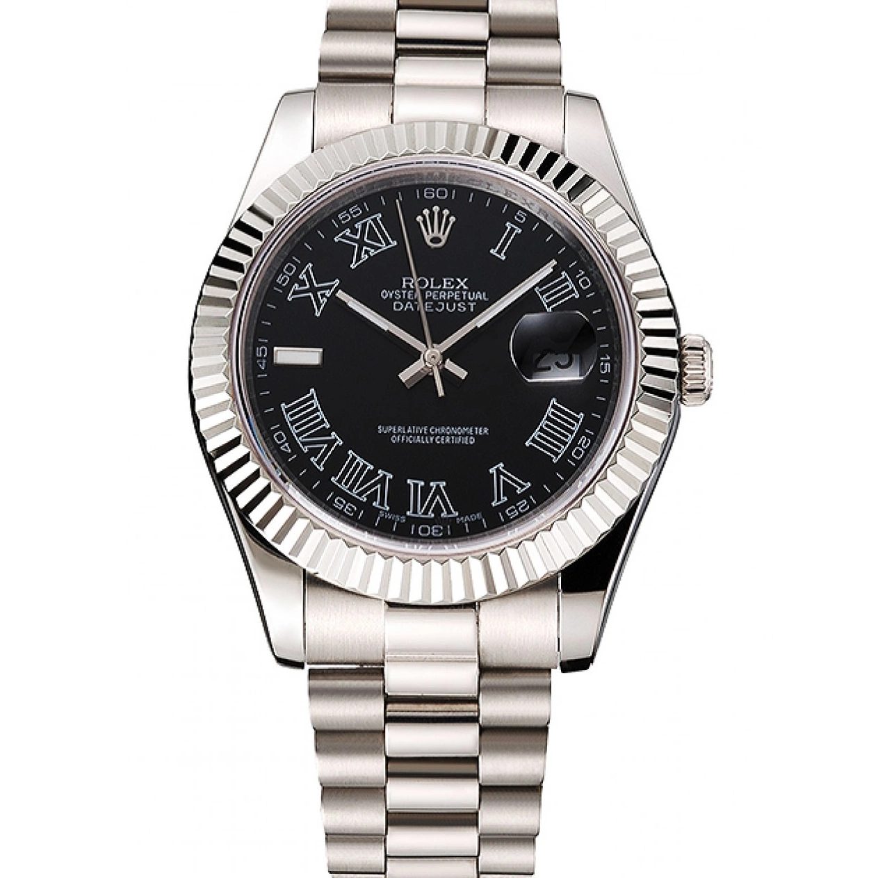 Aaa replica watch Numerals And Black Datejust Rolex Bracelet Steel Case Swiss Stainless Roman Dial 0819